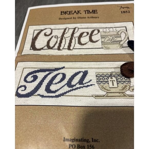 Break Time‎ Coffee Tea Cross Stitch Pattern Fabric Thread Kit - Picture 2 of 5
